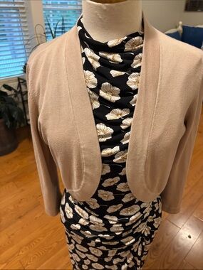 Talbots Tan Cropped Open-Front Cardigan